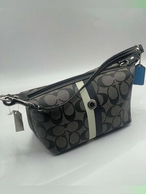 Coach Authentic Signature Mini Black Hobo Bag With Stripe